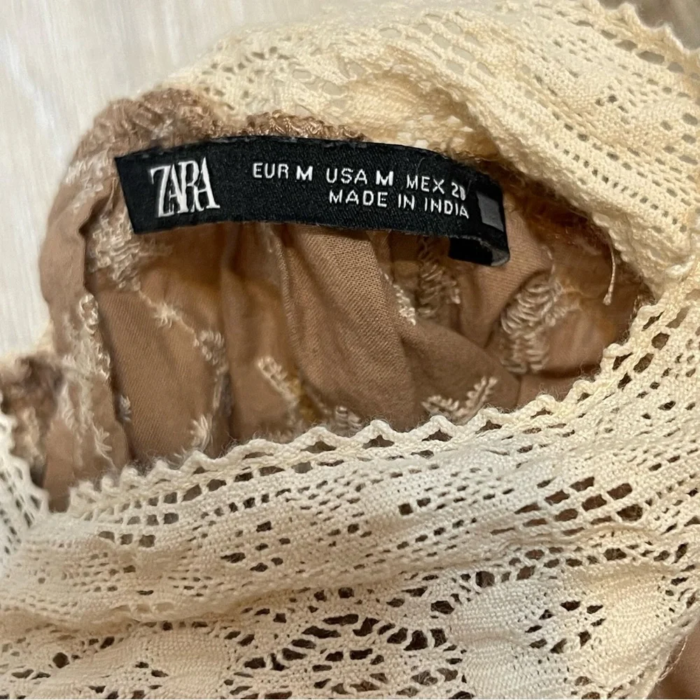 Zara Embroidered Cotton Puff Sleeve Blouse Size Medium